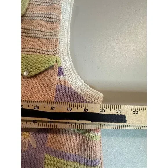 Susan Bristol Women's Spring Floral Knit Sweater Vest Pastel Purple Peach Medium - Picture 5 of 8